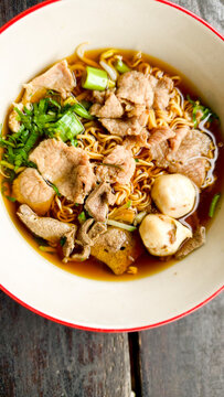 noodle with pork soup in bowl. Thai traditional food