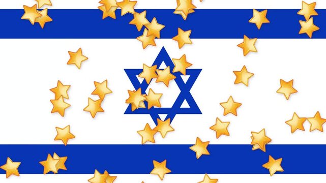 Animated Gold Stars Falling Over Blue and White National Flag Background