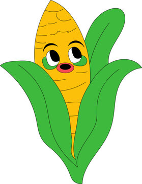Cartoon Illustration of a Smiling Corn Cob