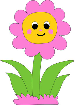 Cute Smiling Pink Flower Illustration
