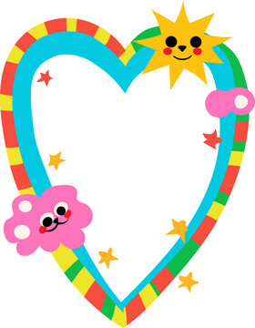 Colorful Heart Shaped Frame with Cute Characters