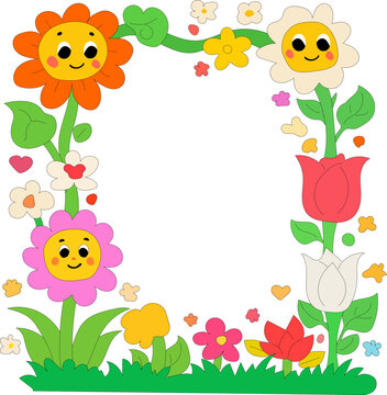 Cute Cartoon Flower Border Illustration