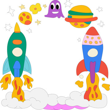 Colorful Space Themed Illustration Frame