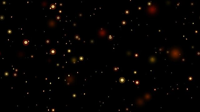 Dark background with floating glowing red and orange fire embers. This seamless cinematic overlay motion graphic loop is perfect for epic magical and dramatic video designs.
