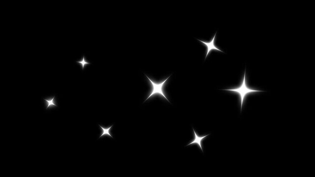 sparkle stars animation, Glowing stars sparkle on black screen background Shimmering light, Shine effect sprite sheet for motion design. looping animation, blinking retro vector stars dots.