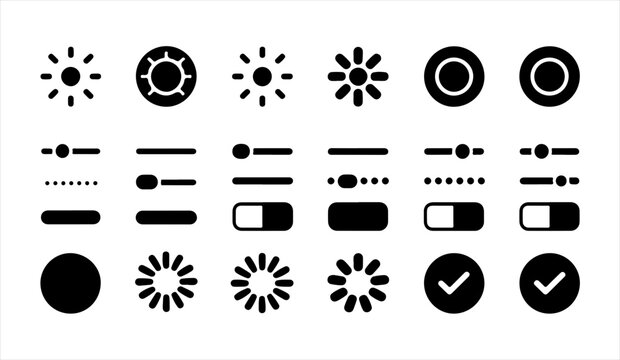 Modern collection of black icons including loading spinners sliders and toggles.