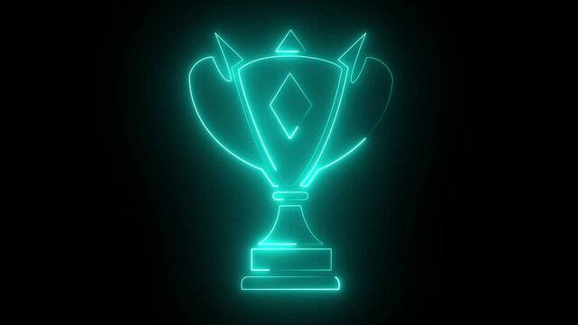 Glowing neon line Award cup icon isolated on black background. Winner trophy symbol. Championship or competition trophy.