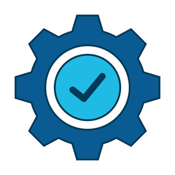 Modern Gear Checkmark Icon + Quality Control and Manufacturing Theme + Flat Industrial Style + UI Element for Engineering and Business Design