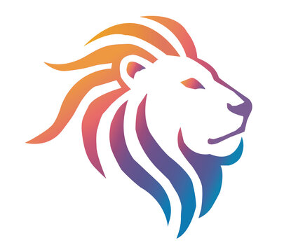 Colorful lion head vector logo design with premium gradient stylized mane.