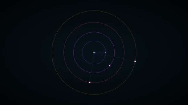Orbit Resonance Web With Orbiting Dots On Concentric Neon Rings