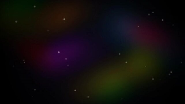 Abstract colorful nebula light leaks with floating white particles on a dark background, ideal for motion graphics, sci-fi backdrops and ambient video overlays