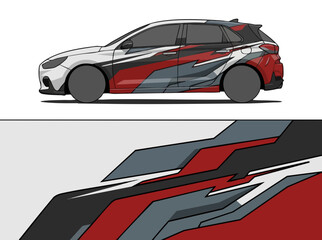 Naklejka premium Red and gray geometric car wrap design illustration