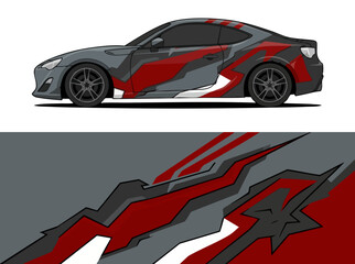 Naklejka premium Red and Gray Sports Car with Dynamic Vinyl Wrap Design