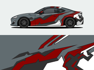 Naklejka premium Red and gray sports car with geometric racing wrap design