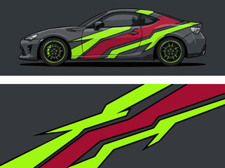 Fototapeta premium Sporty car with neon green and red racing stripes