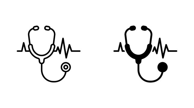 Stethoscope and heartbeat pulse icons isolated on transparent background