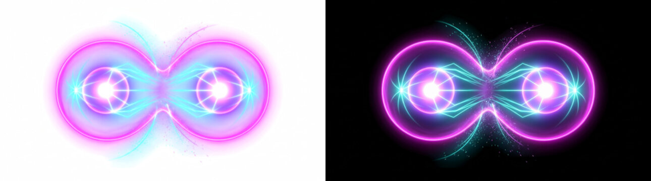 Glowing neon cell division splitting apart with vibrant light effect overlay isolated on transparent background