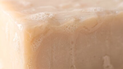 Fototapeta premium Macro close up of wet organic soap bar with lather bubbles for hygiene