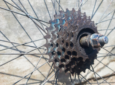 Close Up of Rusty Bicycle Cassette Gear