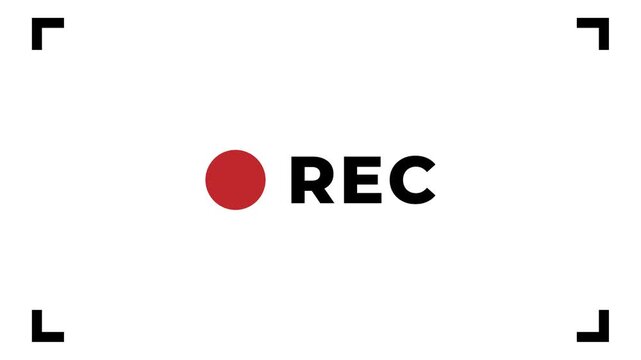 4K motion graphic of recording sign with alpha channel transparency. 2D cartoon animation of REC frame, Recording icon on white background.