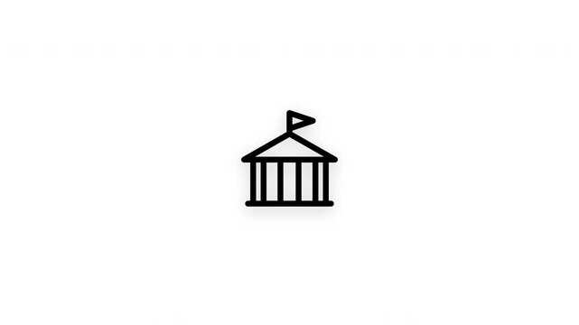 Premium embassy building line icon animation with smooth reveal and seamless loop. Ideal for diplomacy, governance, foreign affairs, and international relations projects.