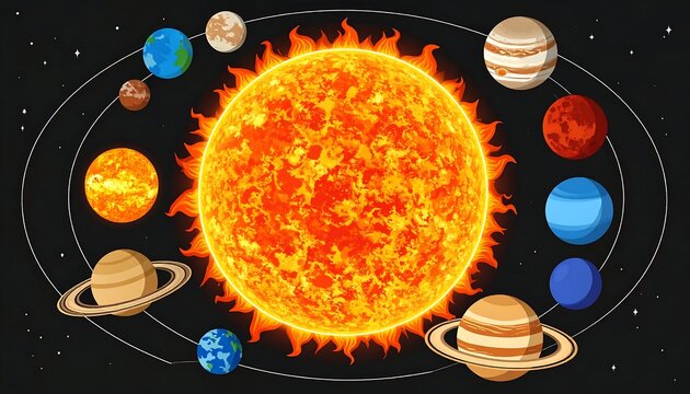 Solar system planets orbiting around the Sun.