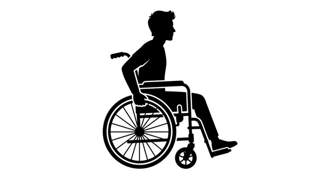 Black silhouette icon of a person sitting in a wheelchair for accessibility signage.