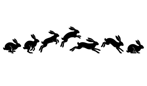 Jumping rabbit silhouette vector set with dynamic bounding and running bunny animal poses