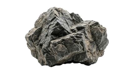 Rugged dark grey stone boulder natural geological rock formation isolated on transparent background architectural landscape element. © ROWSONARA