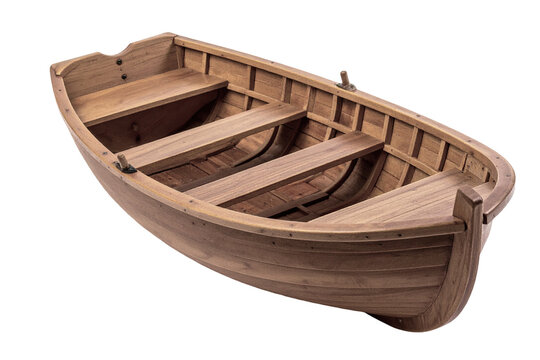 Vintage wooden rowboat with plank seats for nautical transportation isolated on transparent background