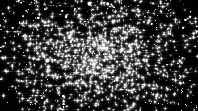 Brilliant white star field 4K twinkling shimmer and glittering particle wave animation on black background