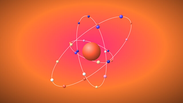 3d illustration of an atom with a central nucleus and orbiting particles representing electrons transparent background