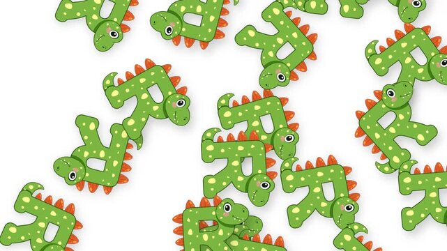 Animated Green Dinosaur Character Objects Falling on White Background