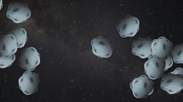 Group of Asteroids Floating Through Deep Space Against Starry Background