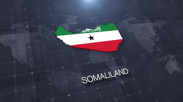 Somaliland map with national flag on digital world map background, geographic border, global political and international news concept