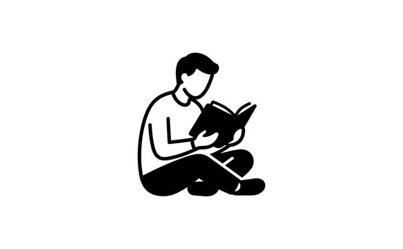 Person sitting on floor reading book silhouette illustration for education and literature projects.