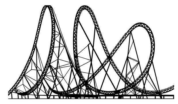 Black Steel Roller Coaster Vector Illustration with Loops and Drops