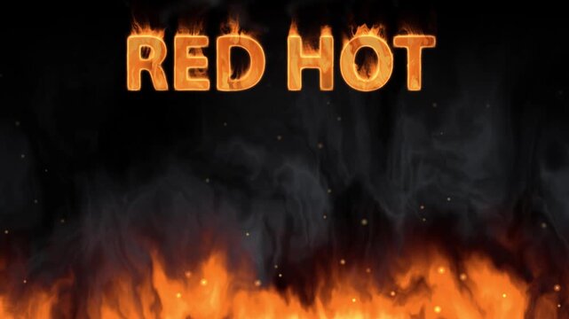 Red Hot Text Animation with Ground Fire and Rising Smoke
