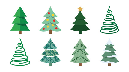Obraz premium Colorful Christmas Trees Set with Geometric Patterns and Brown Bases. Holiday De