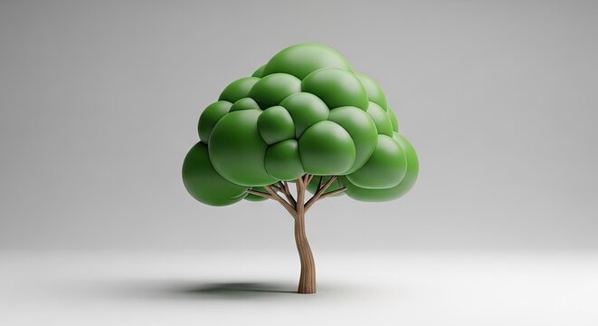 3D rendered green tree with a brown trunk.