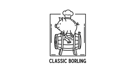 Fototapeta premium Pig chef on barrel, classic borling logo