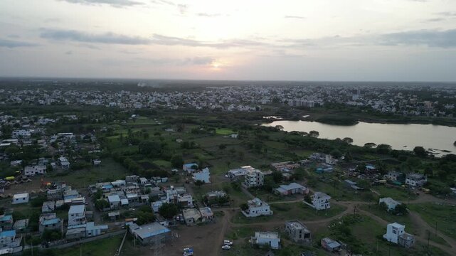 Panoramic Drone Shot of Pandharpur's Lush Landscape.