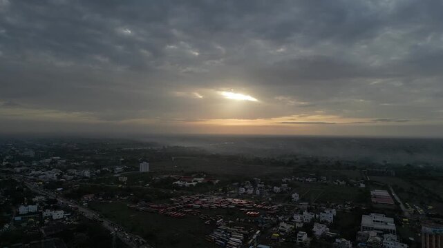 Golden Rays Breaking the Dawn Over a pandarpur.
