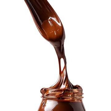 Pouring chocolate dripping on a white background