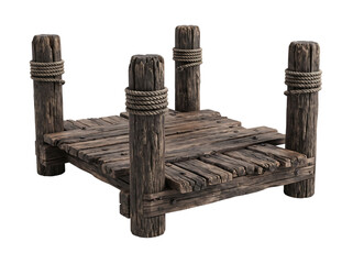 Fototapeta premium Rustic Wooden Bridge with Rope Railings