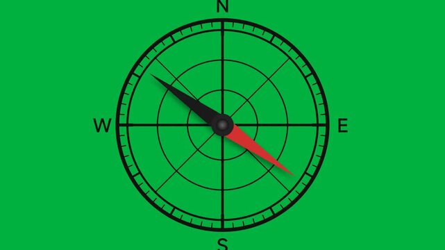 Minimalist Compass Navigation Icon Rotating on a Bright Green Background for Digital Directional Guidance and Travel Interface Design