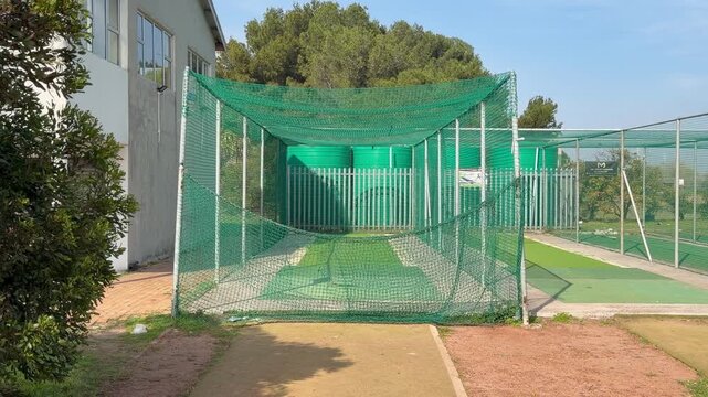 Cricket practice nets at a cricket club.