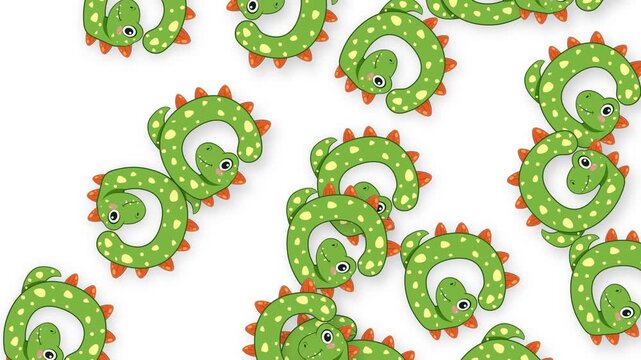 Animated Cartoon Green Dinosaurs Falling Downward on White Background
