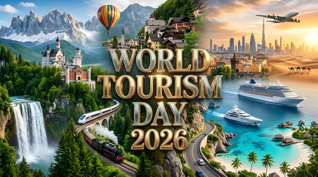 World Travel Landmarks Collage Globe Tourism Poster