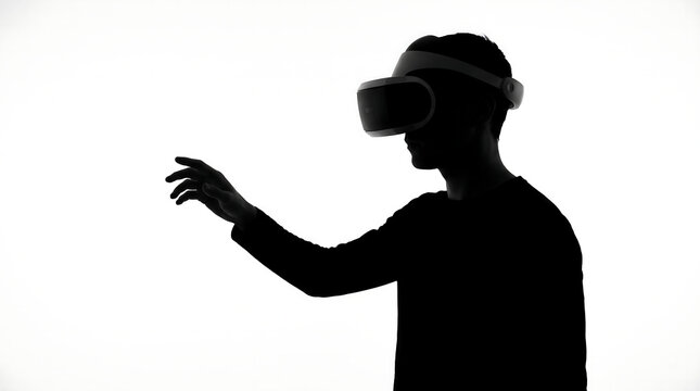Silhouette of man using VR headset for virtual reality experience